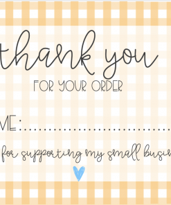 Thank You for your Order Card x 6 - Digital Download,  Yellow Gingham