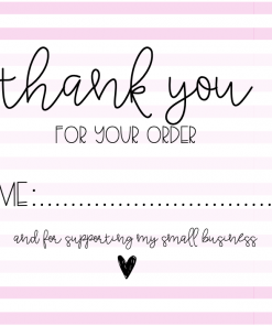 Thank You for your Order Card x 6 - Digital Download, Pink & White Stripe