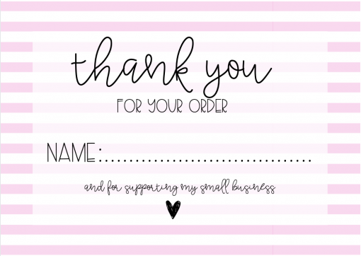 Thank You for your Order Card x 6 - Digital Download, Pink & White Stripe